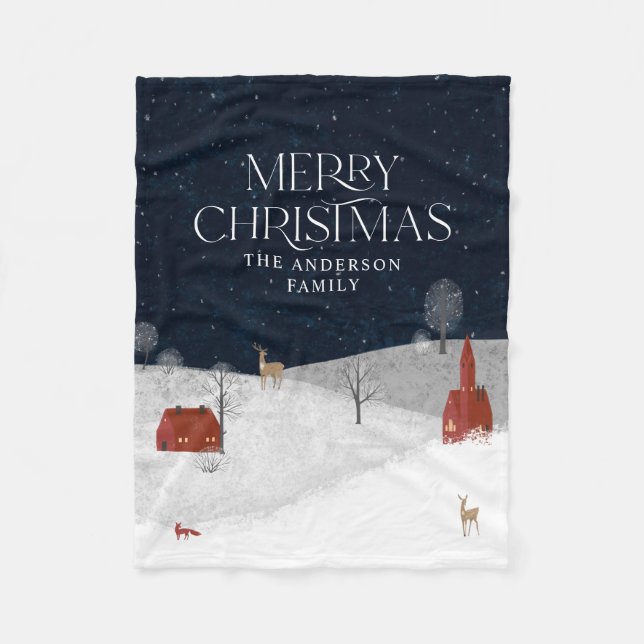 Traditionelle rustikale Winternacht rotes Weihnach Fleecedecke (Vorderseite)