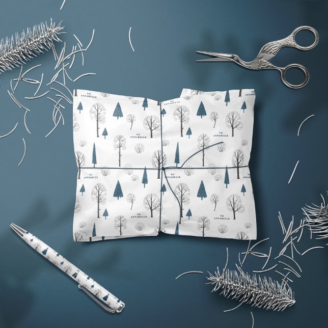 Traditionelle rustikale Winterwald blauer Weihnach Geschenkpapier (Von Creator hochgeladen)