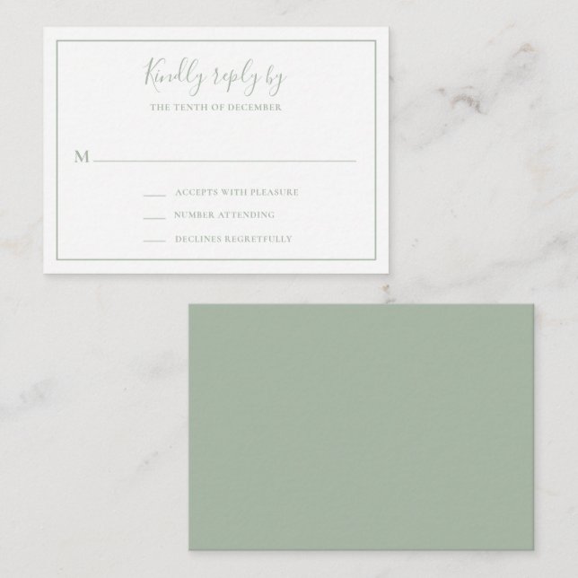 Traditionelle Sage Green Mini Wedding RSVP Karte (Vorne/Hinten)