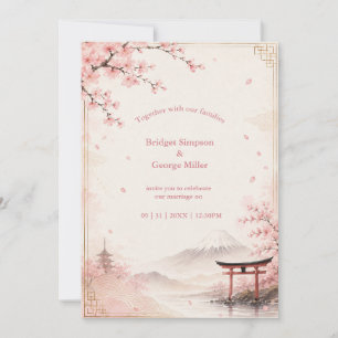 Traditionelle Sakura-Hochzeit Mount Fuji Eleganz Einladung