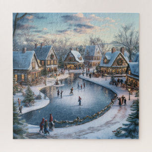 Traditionelle Schneelandschaft eines Weihnachtsdor Puzzle
