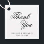Traditionelle Schwarz-Weiß-Hochzeit Geschenkanhänger<br><div class="desc">Elegante typografische Gastgeschenk Hochzeit Tags mit einem einfachen Design mit der Meldung "Danke" in schwarzer Kalligrafie und Ihre Namen und Datum unten, auf einem weißen Hintergrund. Die Schriftart und Hintergrundfarben können beliebig verändert werden. Diese extravaganten und klassischen Tags sind ideal für eine feierliche Hochzeit und fügen eine persönliche Touch zu...</div>