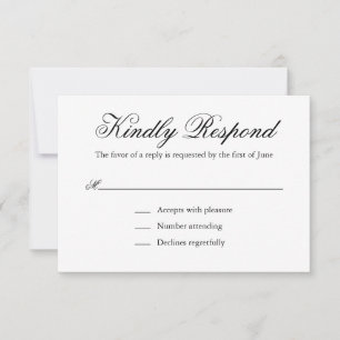 Traditionelle Schwarz-Weiß-Hochzeit RSVP Karte