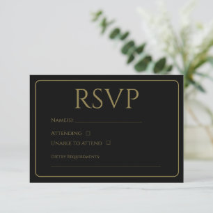 Traditionelle schwarze und goldene RSVP-Karten RSVP Karte