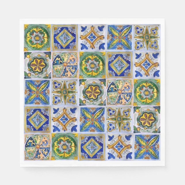 Traditionelle sizilianische Keramik Tile Muster Serviette (Vorderseite)
