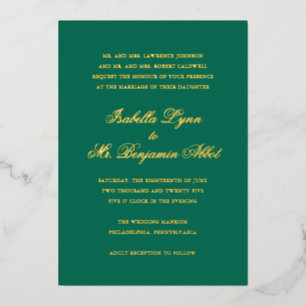 Traditionelle Smaragdgrüne feierliche Hochzeit Folieneinladung