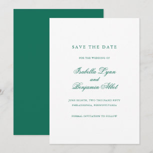 Traditionelle Smaragdgrüne feierliche Hochzeit Save The Date