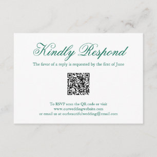 Traditionelle Smaragdgrüne formale QR-Hochzeit RSVP Karte