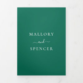 Traditionelle Smaragdgrüne Hochzeit Dreifach Gefaltete Einladung