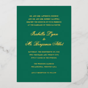 Traditionelle Smaragdgrüne Hochzeit Folieneinladung