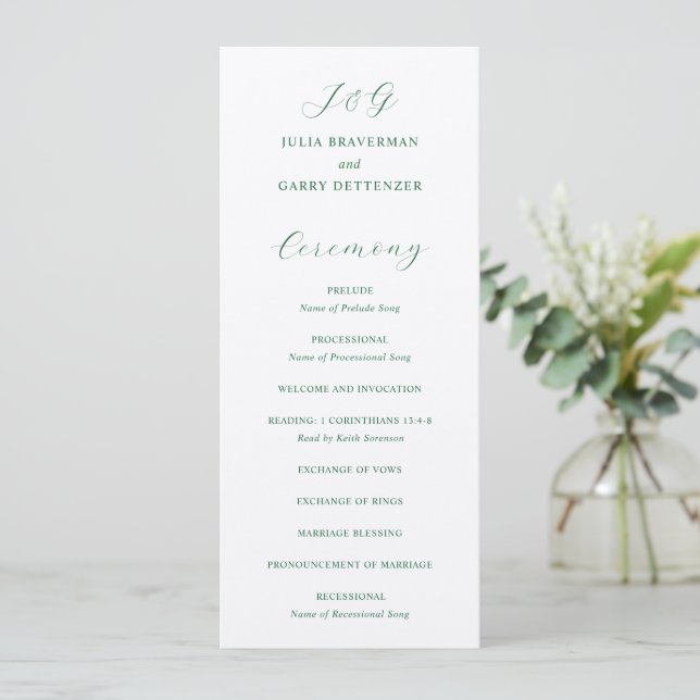 Traditionelle Smaragdgrüne Hochzeit Programm (Stehend Vorderseite)