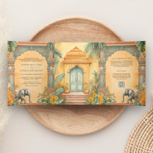 Traditionelle südindische Foto-QR-Code-Hochzeit Dreifach Gefaltete Einladung