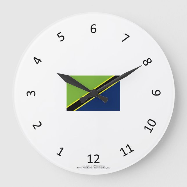 Traditionelle Swahili-Uhr mit tansanischer Flagge Große Wanduhr (Vorderseite)