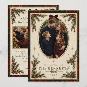 Traditionelle Tartan-Karo-Familienfoto-Weihnachten Feiertagskarte