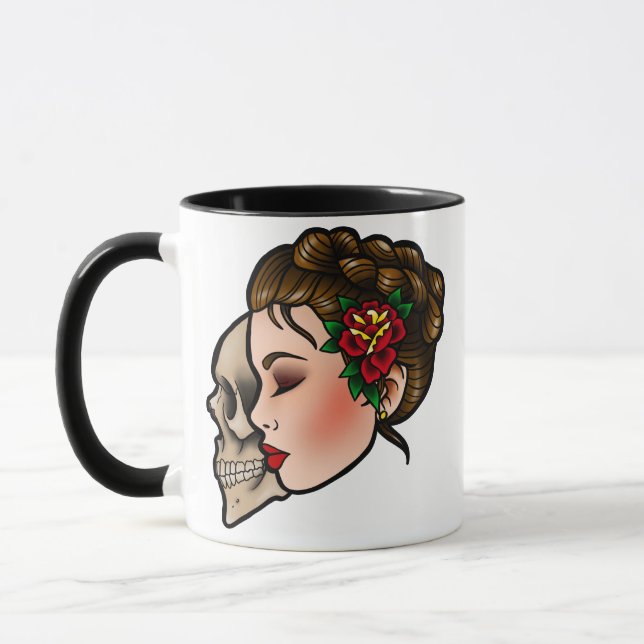 Traditionelle Tätowierungs-Dame HeadCoffee Mug Tasse (Links)