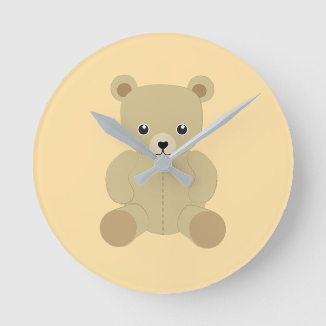 Traditionelle Teddy Bear Round Clock Runde Wanduhr (Vorderseite)