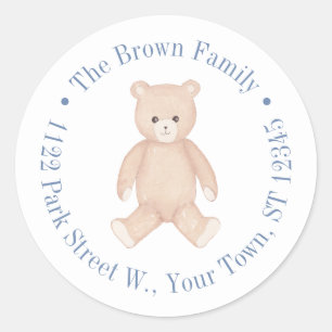 Traditionelle Teddybär-Baby-Shower-Rücksendeadress Runder Aufkleber
