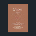 Traditionelle Terracotta Elegante Hochzeit Begleitkarte<br><div class="desc">Traditioneller Stil Terrakotta / gebrannt orange / rostfarbene Hochzeitsumrandung Karte mit einem einfachen Design mit "Details" in einer eleganten Kalligraphie innerhalb eines dünnen Randes. Die Vorlage ermöglicht Ihnen,  wichtige Informationen über Ihren besonderen Tag zu teilen. Dieses klassische Design ist perfekt für eine formelle Hochzeit.</div>
