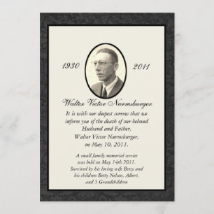 Traditionelle Todesmitteilungs-Karte Ankündigung