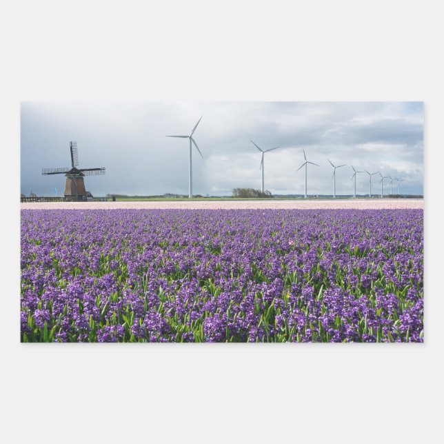 Traditionelle und moderne Windmühle in Holland Auf Rechteckiger Aufkleber (Vorderseite)