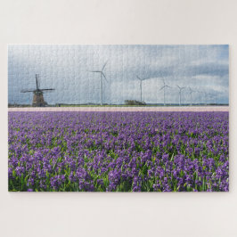 Traditionelle und moderne Windmühlen mit Blumen Puzzle