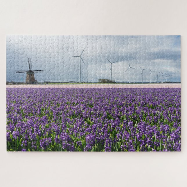 Traditionelle und moderne Windmühlen mit Blumen Puzzle (Horizontal)