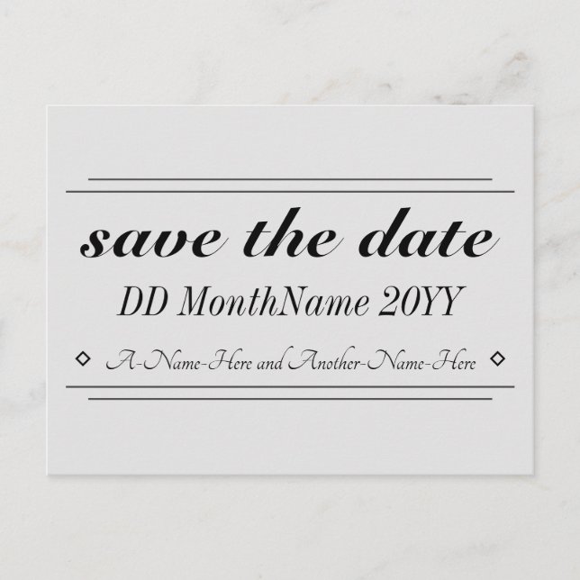 Traditionelle und Vintage "Save the Date" Postkart Postkarte (Vorderseite)