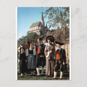 Traditionelle Vintage-Volkstracht-Gruppenporträt Postkarte