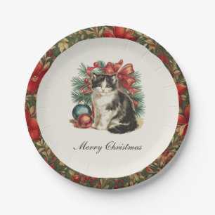 Traditionelle Vintage Weihnachten der Katze Pappteller