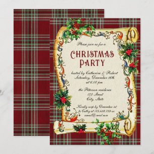 Traditionelle Vintage-Weihnachtsfeier Scroll Plaid Einladung