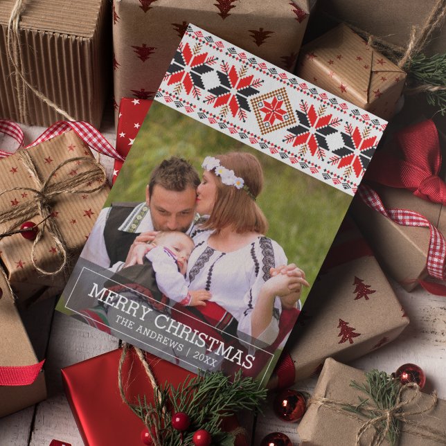 Traditionelle Volkskunst Nordisches Weihnachtsfest Feiertagskarte (Von Creator hochgeladen)