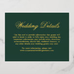 Traditionelle Waldgrün-formale Hochzeit Folie Einladungspostkarte<br><div class="desc">Traditioneller Stil Wald grün und Gold-Folie Hochzeitskasse mit dem Wort "Details" in einer eleganten Kalligraphie. Benutzen Sie diese Umzäunungskarten, um Anfahrtsbeschreibungen und andere wichtige Details zu den Hochzeiten anzugeben, die Ihre Gäste vielleicht kennen müssen, wie z.B. Hotelunterkünfte, Parkplätze, Informationen zum Shuttleservice, etc. Diese klassische Kapselkarte eignet sich perfekt für eine...</div>