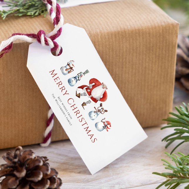Traditionelle Wasserfarben Snowmen Weihnachten Geschenkanhänger (fun santa gift tags ideal for christmas )