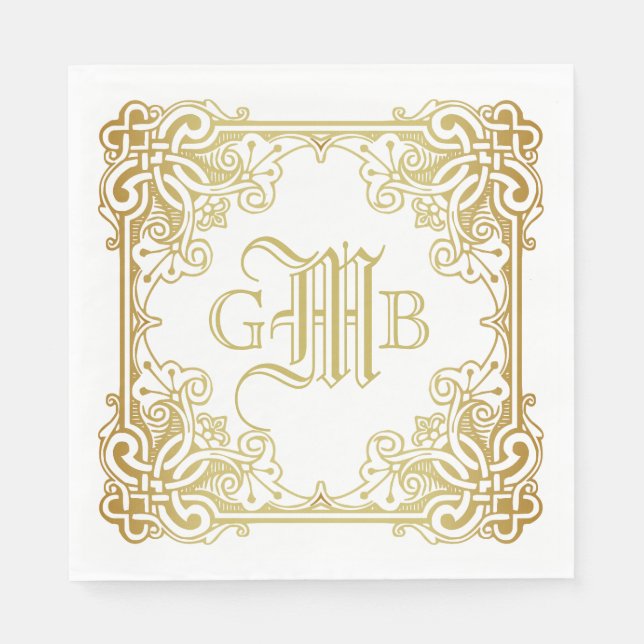 Traditionelle Wedding Monogram Classic Gold Frame Serviette (Vorderseite)