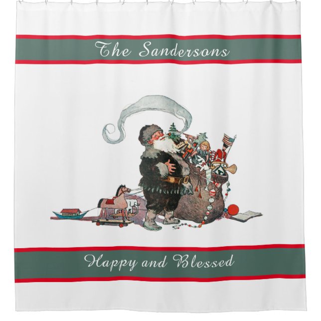 Traditionelle Weihnachten Vintag Alte Welt Santa Duschvorhang (Vorderseite)