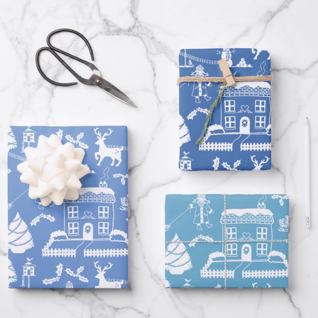 Traditionelle Weihnachts-Winterlandschaft Geschenkpapier Set (Vorderseite)