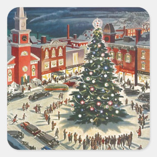 Traditionelle Weihnachtsbaumbeleuchtung Stadt Mens Quadratischer Aufkleber