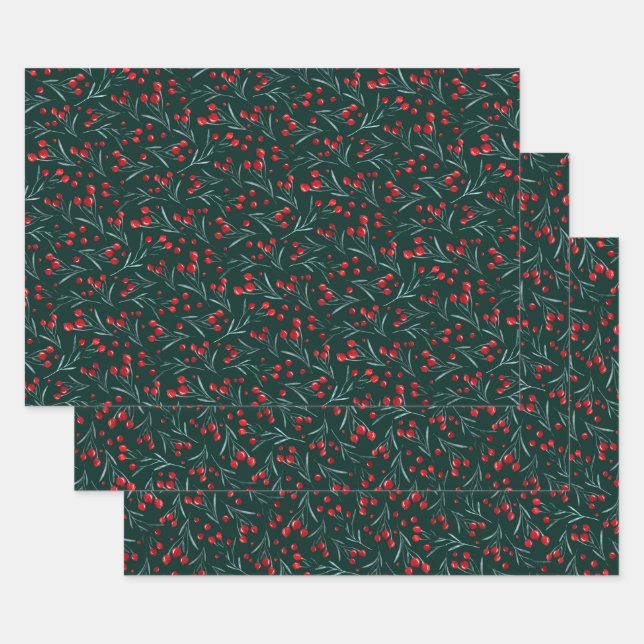 Traditionelle Weihnachtsbeeren Geschenkpapier Set (Set)