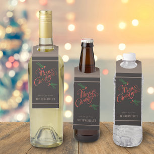 Traditionelle Weihnachtsgrüße mit Stechpalmenbeere Flaschenanhänger
