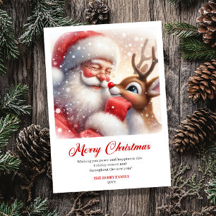Traditionelle Weihnachtsgrüße von Santa und Rudolp Feiertagskarte