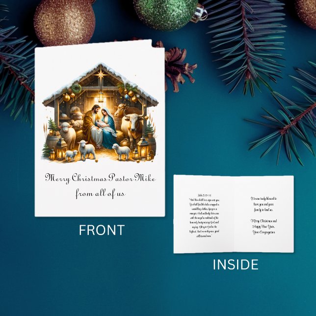 Traditionelle Weihnachtskrippe an den Pastor von d Karte (Traditional Nativity To Pastor From Congregation Card)