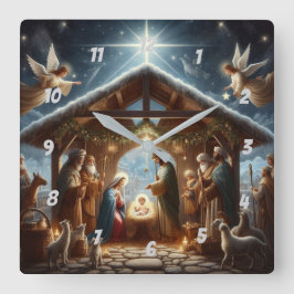 Traditionelle Weihnachtskrippe Quadratische Wanduhr