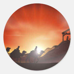 Traditionelle Weihnachtskrippe-Szene Runder Aufkleber