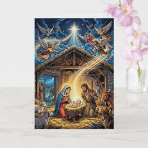 Traditionelle Weihnachtskrippe-Weihnachtskarte Karte