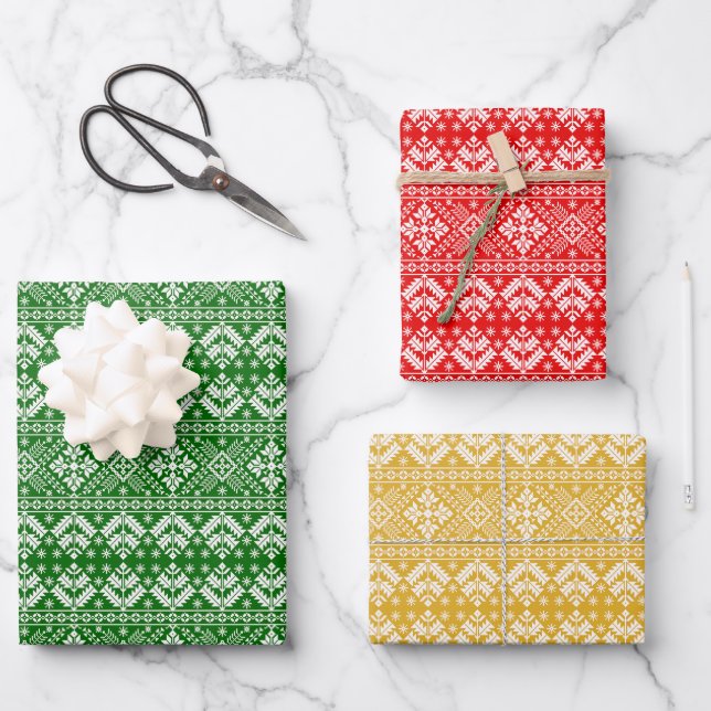 Traditionelle Weihnachtsmesse Isle Pattern Geschenkpapier Set (Vorderseite)