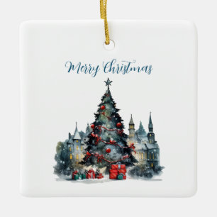 Traditionelle Weihnachtsszene Zitat Frohe Weihnach Keramikornament