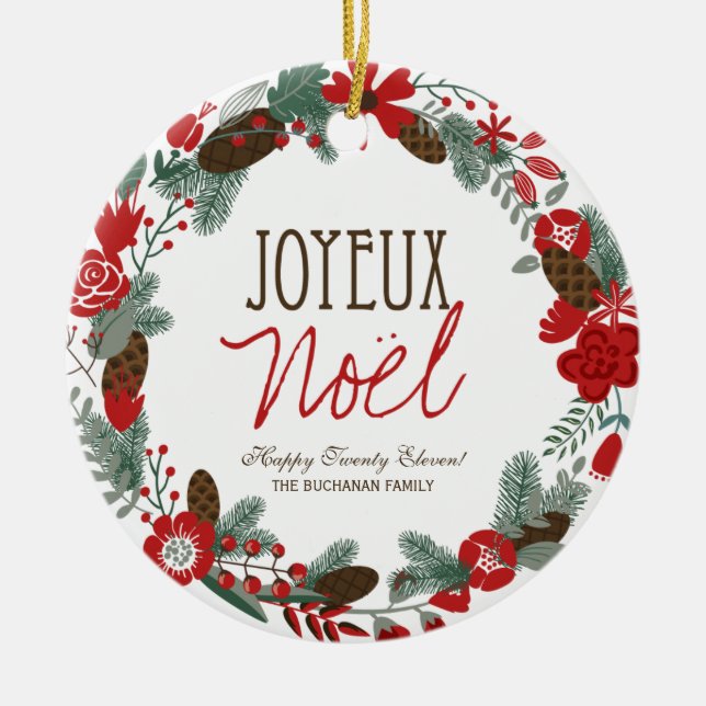 Traditionelle Weihnachtswreath-Foto-Verzierung Keramikornament (Vorne)