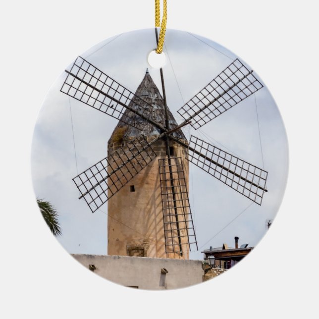 Traditionelle Windmühle in Palma de Mallorca - Spa Keramik Ornament (Vorne)