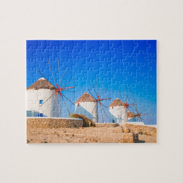 Traditionelle Windmühlen auf Mykonos Island, Griec Puzzle (Horizontal)