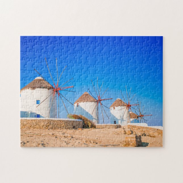 Traditionelle Windmühlen auf Mykonos Island, Griec Puzzle (Horizontal)